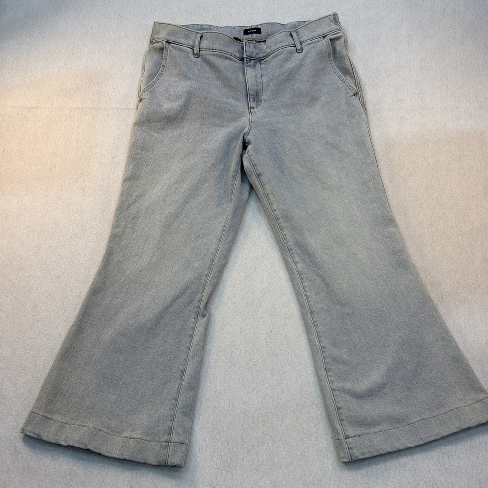 Express 70s Flare Mid Rise Jeans Women's Size 12R Light Wash Blue Denim